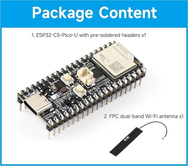 Alt view image 2 of 7 - ESP32-C5 Dual-Band WiFi6 Dev Board,External FPC Antenna&Pre-soldered Header