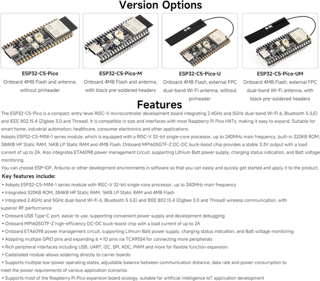 Alt view image 4 of 7 - ESP32-C5 Dual-Band Wi-Fi6 Dev Board,Onboard Antenna,No Pre-Soldered Headers
