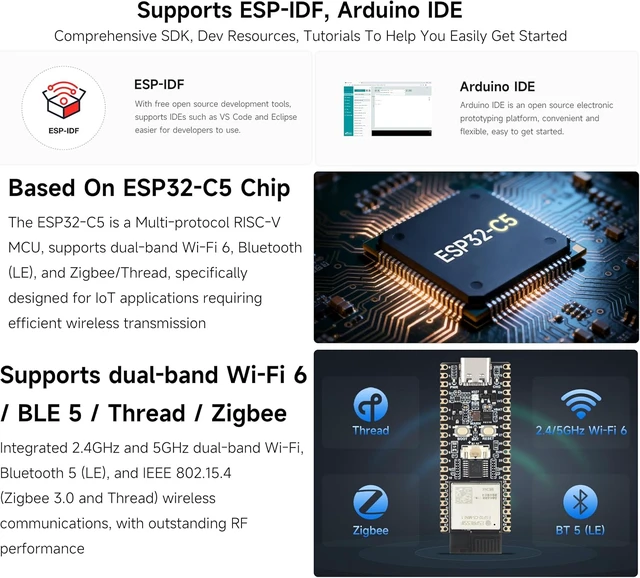 Alt view image 5 of 7 - ESP32-C5 Dual-Band Wi-Fi6 Dev Board,Onboard Antenna,No Pre-Soldered Headers