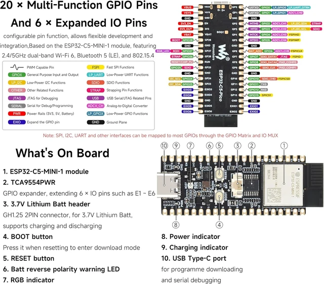 Alt view image 6 of 7 - ESP32-C5 Dual-Band Wi-Fi6 Dev Board,Onboard Antenna,No Pre-Soldered Headers