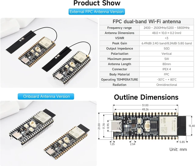 Alt view image 7 of 7 - ESP32-C5 Dual-Band Wi-Fi6 Dev Board,Onboard Antenna,No Pre-Soldered Headers