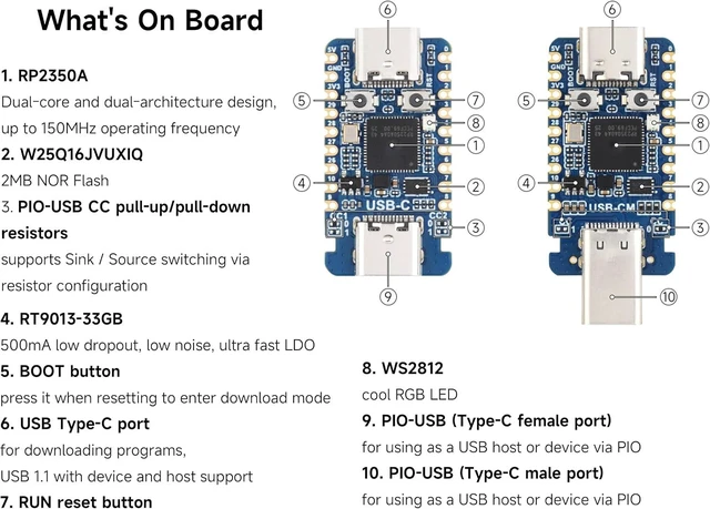 Alt view image 4 of 6 - RP2350-USB-C Dev Board, RPi Microcontroller, Dual-core & Dual-Architecture