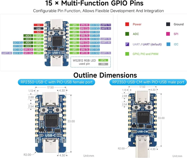 Alt view image 5 of 6 - RP2350-USB-C Dev Board, RPi Microcontroller, Dual-core & Dual-Architecture