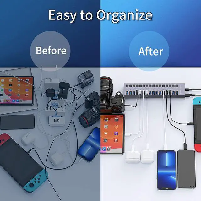 Alt view image 7 of 7 - ACASIS Powered USB Hub,16 Ports USB 3.0 Data Hub, Individual On/Off Switches, 12V7.5A 90W Power Adapter, USB Hub 3.0 Splitter Extension for MacBook, Mac Pro/Mini, iMac, Surface Pro Laptop/PC