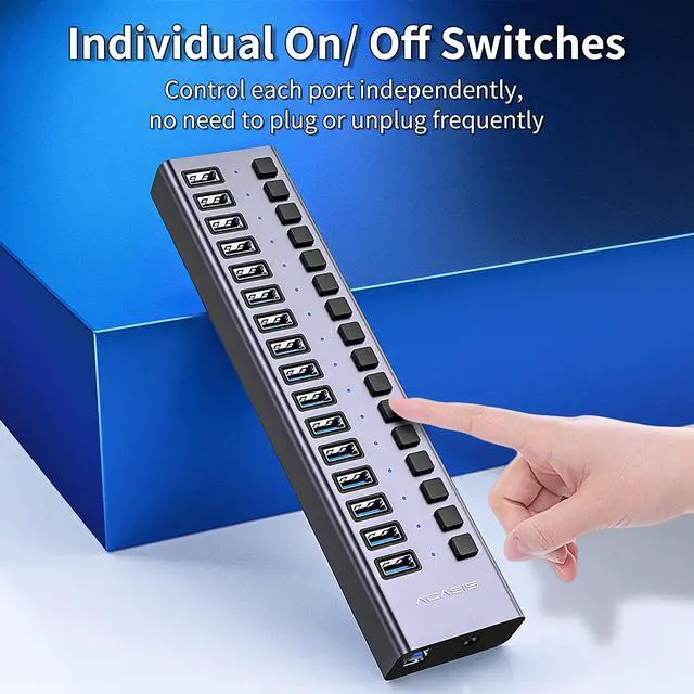 Alt view image 4 of 7 - ACASIS Powered USB Hub,16 Ports USB 3.0 Data Hub, Individual On/Off Switches, 12V7.5A 90W Power Adapter, USB Hub 3.0 Splitter Extension for MacBook, Mac Pro/Mini, iMac, Surface Pro Laptop/PC