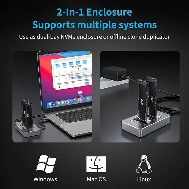 Alt view image 6 of 7 - ACASIS NVMe M.2 Duplicator Dual-Bay Offline Clone USB C to NVME Docking Station for M2 SSD M Key Hard Drives Enclosure [Support 8TB]