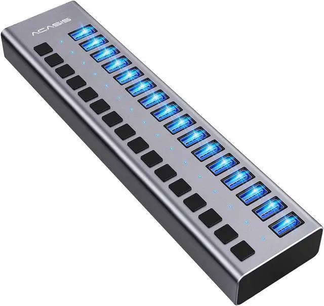 Main image of ACASIS Powered USB Hub 16 Ports USB 3.0 Data Hub with Individual On/Off Switches and 12V7.5A 90W Power Adapter USB Hub 3.0 Splitter for Laptop, PC, Computer, Mobile HDD, Flash Drive (16 Ports)