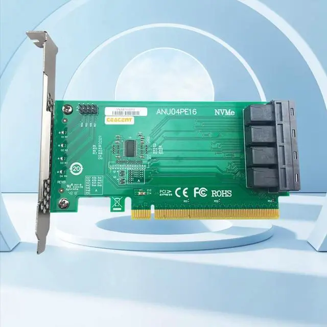 Alt view image 2 of 6 - ANU04PE16 NVMe Controller SFF8643 4 Port PCIe3.0 X16 SSD Exp Riser (Not with Cables, Not Support LSI 8643X2 to 8639X2)