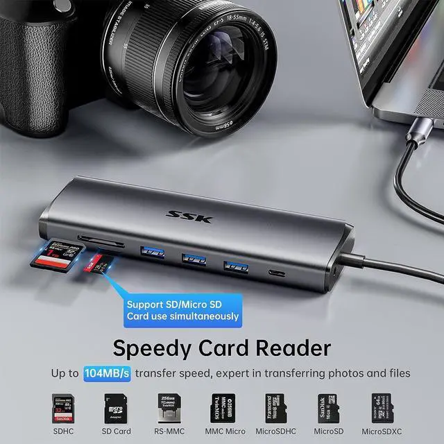 Alt view image 5 of 7 - SSK USB C Laptop Docking Station Dual Monitor,14 in 1 USB C Hub Multiport Adapter with 2 HDMI,VGA,RJ45 Ethernet,5 USBA,1 USB C 3.1 Data Port, SD/TF,PD3.0, for Thunderbolt MacBook Pro Lenovo Dell HP