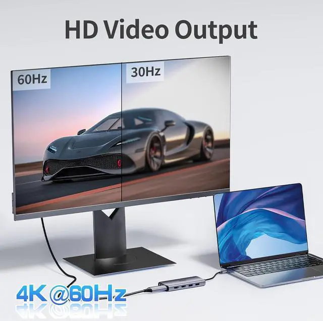 Alt view image 5 of 5 - SSK USB C Docking Station Dual Monitor, 11 in 1 Triple Display Docking Station Multiport Adapter of 2 HDMI, Displayport, Ethernet, PD3.0, SD TF Card Reader, 3USBs for MacBook/Dell/HP/Lenovo Laptops