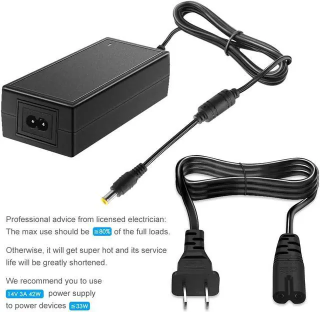 Alt view image 5 of 7 - 14V Power Cord for Samsung Monitor 14V 3A 2.5A 2.14A 1.78A 42W Power Supply AC DC Adapter for Samsung SyncMaster 15" 17" 18" 19" 20" 22" 23" 24" 27" Screen TFT LED LCD TV Monitor