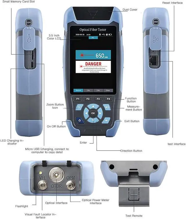 Alt view image 7 of 7 - AUA900D OTDR Fiber Optic Tester Mulit Function Handheld Optical Time Domain Reflectometer