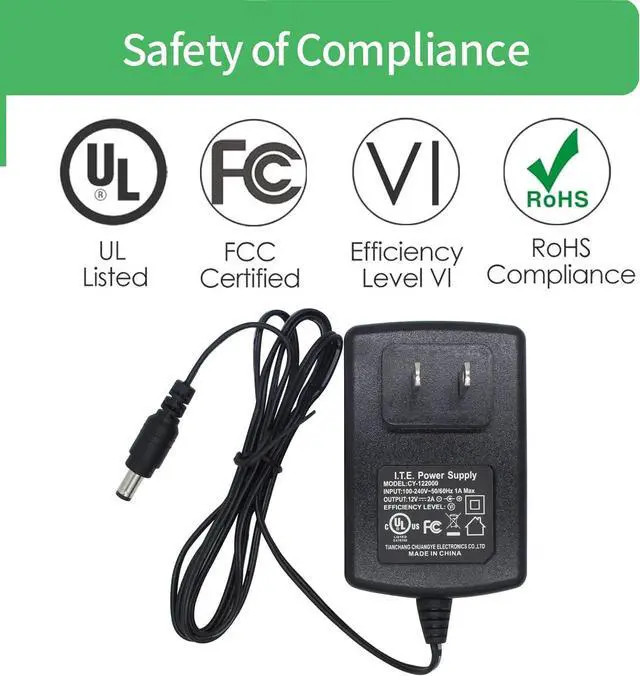 Alt view image 7 of 7 - [UL Listed] AC to DC 12V 2A Power Supply Adapter 5.5mm x 2.1mm for CCTV Camera DVR NVR,LED Strip,24 Watt Max,1.2m Cord