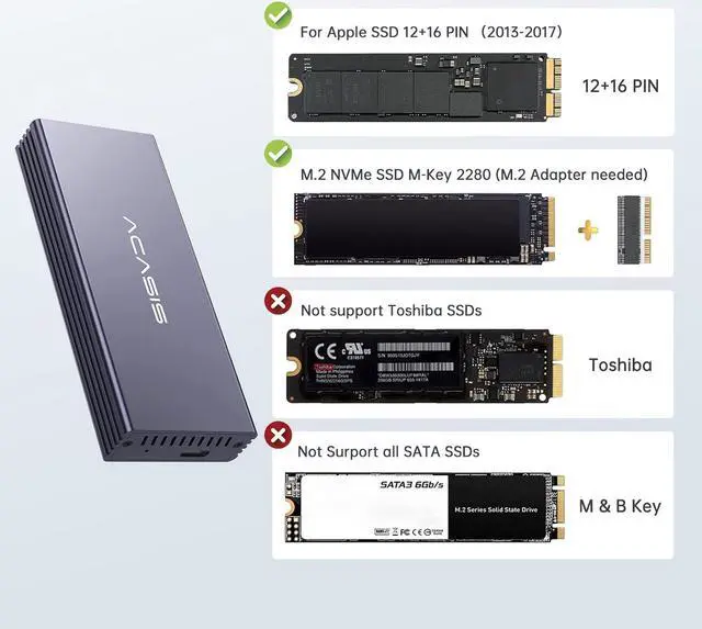 Alt view image 5 of 7 - ACASIS USB C 3.2 SSD Enclosure for Apple Flash SSDs 12+16 PIN MacBook Pro,MacBook Air, Mac Pro, iMac from 2013 to 2017 Portable Storage Enclosure Compatible with M.2 Nvme SSD with Adapter