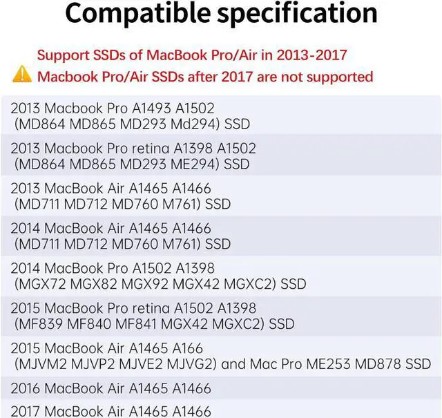Alt view image 3 of 7 - ACASIS USB C 3.2 SSD Enclosure for Apple Flash SSDs 12+16 PIN MacBook Pro,MacBook Air, Mac Pro, iMac from 2013 to 2017 Portable Storage Enclosure Compatible with M.2 Nvme SSD with Adapter