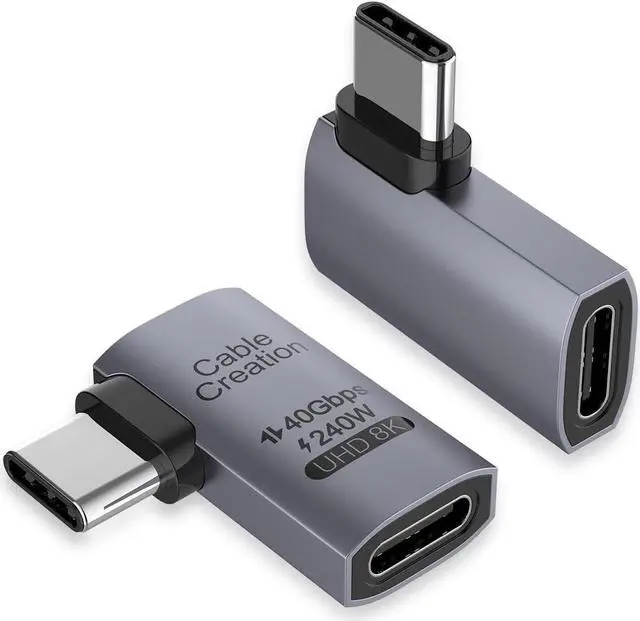 Main image of CableCreation Right Angle USB C Adapter 2 Pack, USB C Male to Female 90 Degree Adapter 40Gbps 240W Compatible with Thunderbolt 4, USB 4, Notebook, PC, Tablet, Phone and More, Right Angle