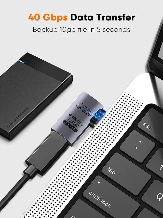 Alt view image 2 of 7 - CableCreation Right Angle USB C Adapter 2 Pack, USB C Male to Female 90 Degree Adapter 40Gbps 240W Compatible with Thunderbolt 4, USB 4, Notebook, PC, Tablet, Phone and More, Right Angle