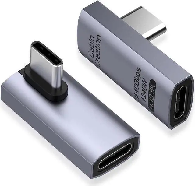 Main image of CableCreation 90 Degree USB C Adapter 2 Pack, Middle Angle USB C Male to Female Adapter 40Gbps 240W Compatible with Steam Deck, ROG Ally, Switch, Notebook, PC, Tablet, Phone and More, Middle Angle