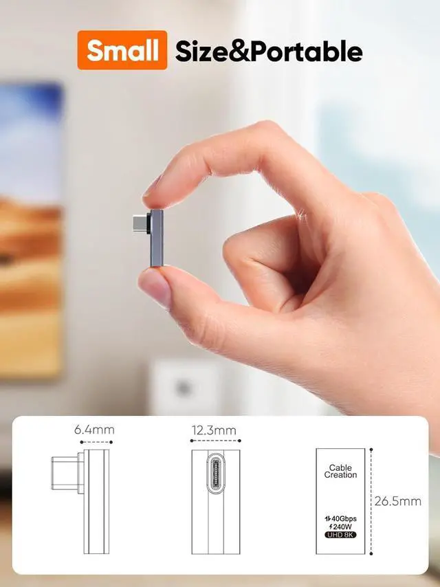 Alt view image 2 of 7 - CableCreation 90 Degree USB C Adapter 2 Pack, Middle Angle USB C Male to Female Adapter 40Gbps 240W Compatible with Steam Deck, ROG Ally, Switch, Notebook, PC, Tablet, Phone and More, Middle Angle