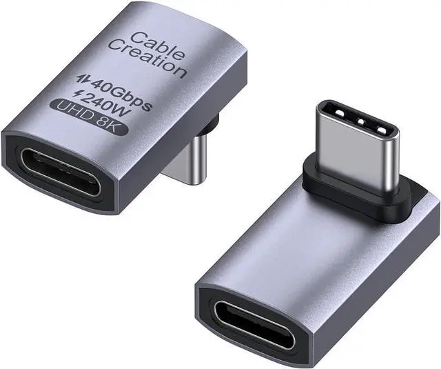Main image of CableCreation 90 Degree USB C Adapter 2 Pack, UP Angle USB C Male to Female Adapter 40Gbps 240W Compatible with Steam Deck, ROG Ally, Switch, Notebook, PC, Tablet, Phone and More,UP Angle