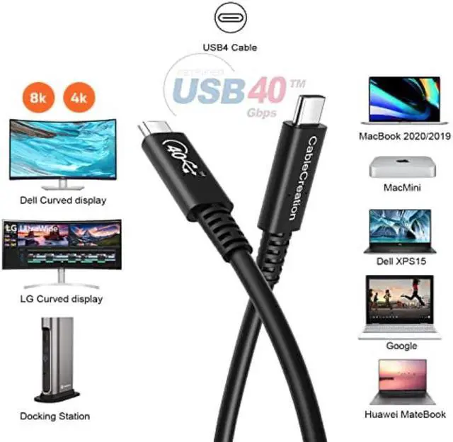 Alt view image 6 of 7 - CableCreation USB 4 Cable for Thunderbolt 4/3, [USB-IF Certified] 2.6FT 40Gbps 100W USB C Cable, 8K 30Hz or Dual 4K 60Hz Video, Compatible with USB-C Docking Station, Hub, eGPU and More, 0.8M