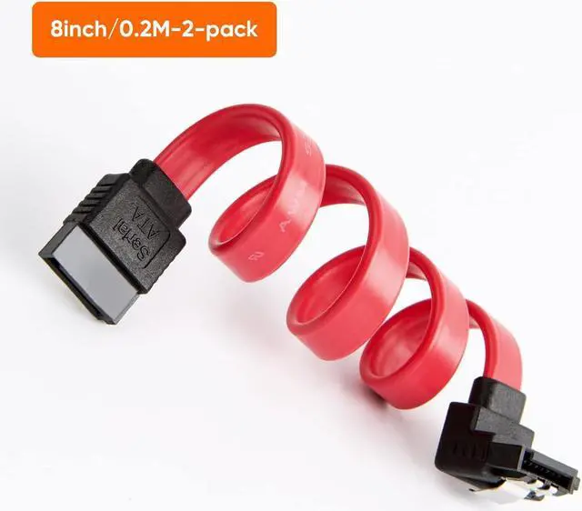 Alt view image 6 of 7 - CableCreation SATA III Cable, [2-Pack] 8-Inch/0.6FT SATA III 6.0 Gbps 7pin Female to Downward Right Angle Female Data Cable with Locking Latch, Support for 2.5'' SSD,3.5''HDD Drive, Red