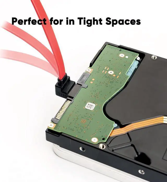 Alt view image 4 of 7 - CableCreation SATA III Cable, [2-Pack] 8-Inch/0.6FT SATA III 6.0 Gbps 7pin Female to Downward Right Angle Female Data Cable with Locking Latch, Support for 2.5'' SSD,3.5''HDD Drive, Red