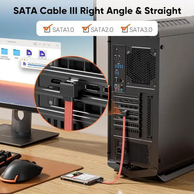 Alt view image 7 of 7 - CableCreation SATA III Cable, [2-Pack] 8-Inch/0.6FT SATA III 6.0 Gbps 7pin Female to Downward Right Angle Female Data Cable with Locking Latch, Support for 2.5'' SSD,3.5''HDD Drive, Red