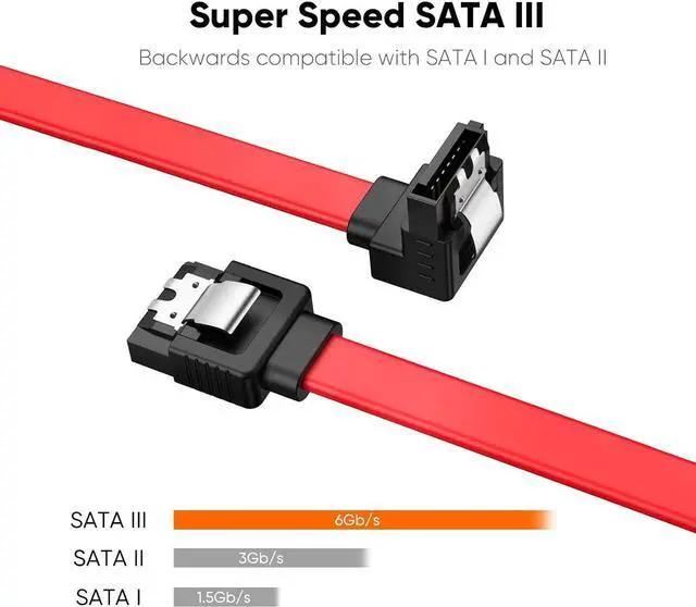 Alt view image 2 of 7 - CableCreation SATA III Cable, [2-Pack] 8-Inch/0.6FT SATA III 6.0 Gbps 7pin Female to Downward Right Angle Female Data Cable with Locking Latch, Support for 2.5'' SSD,3.5''HDD Drive, Red