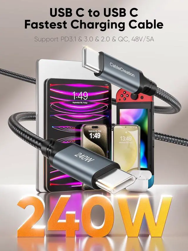 Alt view image 2 of 7 - CableCreation USB C to USB C Fast Charging Cable 240W, 2Pack 6FT Type C Charger Cord, 5A/48V USB C PD Cable for Mac-book Pro 16'', iPads, Sam-Sung Phones, i-Phone 15/15 pro/15 pro max/15 plus