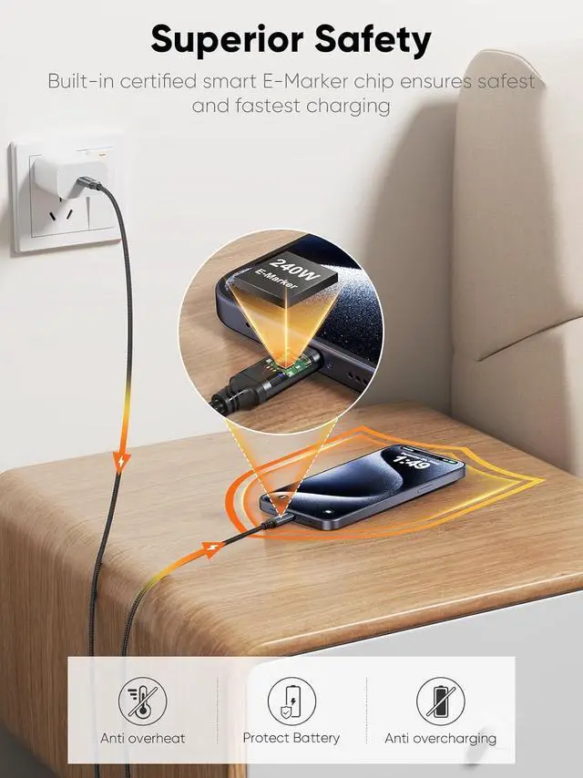 Alt view image 3 of 7 - CableCreation USB C to USB C Fast Charging Cable 240W, 2Pack 6FT Type C Charger Cord, 5A/48V USB C PD Cable for Mac-book Pro 16'', iPads, Sam-Sung Phones, i-Phone 15/15 pro/15 pro max/15 plus