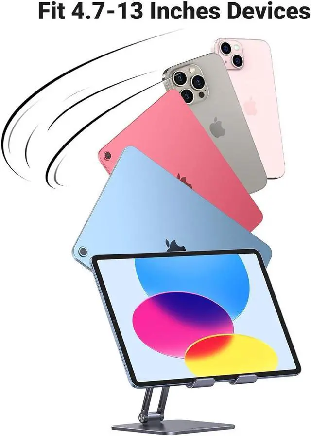 Alt view image 7 of 7 - UGREEN Tablet Stand Holder for Desk 2 Adjustable Arm, Multi-Angle Tablet Holder Universal Foldable Dock Compatible with 2024 iPad Pro 13 12.9 11 iPad Air 11 13 ipad mini Phone 15 14 E-Reader Grey