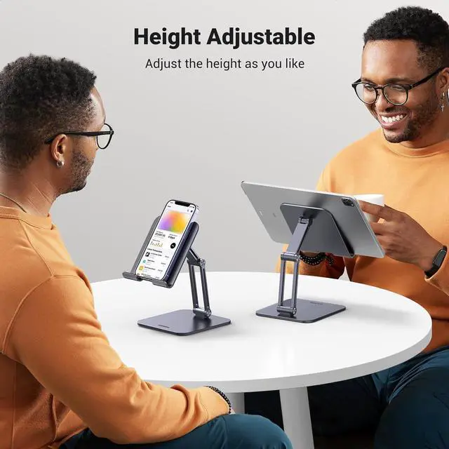 Alt view image 3 of 7 - UGREEN Tablet Stand Holder for Desk 2 Adjustable Arm, Multi-Angle Tablet Holder Universal Foldable Dock Compatible with 2024 iPad Pro 13 12.9 11 iPad Air 11 13 ipad mini Phone 15 14 E-Reader Grey