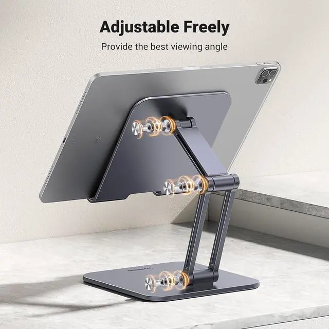 Alt view image 6 of 7 - UGREEN Tablet Stand Holder for Desk 2 Adjustable Arm, Multi-Angle Tablet Holder Universal Foldable Dock Compatible with 2024 iPad Pro 13 12.9 11 iPad Air 11 13 ipad mini Phone 15 14 E-Reader Grey