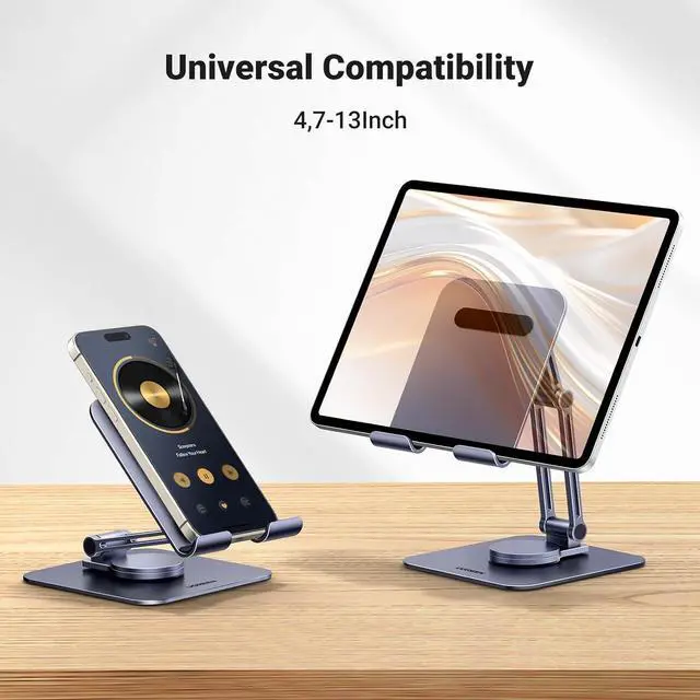 Alt view image 5 of 7 - UGREEN Tablet Stand for Desk Swivel with 360° Rotating Base Tablet Holder Aluminum Portable Stand Adjustable Home Office Desk Accessories Compatible with 2024 iPad Pro 13 12.9 11 Air Mini 6 5 Grey