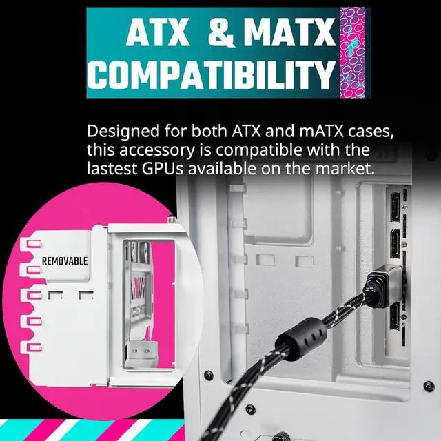 Alt view image 4 of 7 - MasterAccessory Vertical GPU Card Holder Kit V3 White, Premium Riser Cable PCI-E 4.0 x16-165mm, PCIe 3.0 Compatible, Adjustable Length for E-ATX|ATX|Micro ATX Case (MCA-U000R-WFVK03)