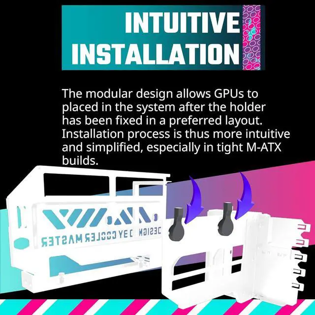 Alt view image 2 of 7 - MasterAccessory Vertical GPU Card Holder Kit V3 White, Premium Riser Cable PCI-E 4.0 x16-165mm, PCIe 3.0 Compatible, Adjustable Length for E-ATX|ATX|Micro ATX Case (MCA-U000R-WFVK03)