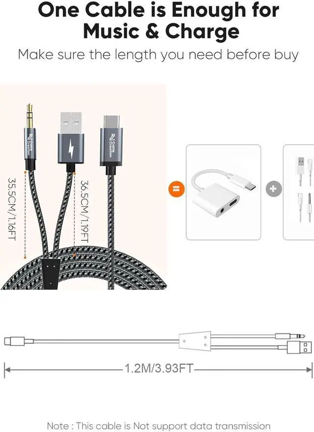 Alt view image 6 of 7 - CableCreation USB C to 3.5mm Audio Cable with USB Charging Cable, Car Aux Cable, Type C to Aux Jack Headphone Car Stereo with PD 18W Charge for Phone 15 Pro Max Plus, Galaxy S24/S23/S22+, Pixel 8/7/6