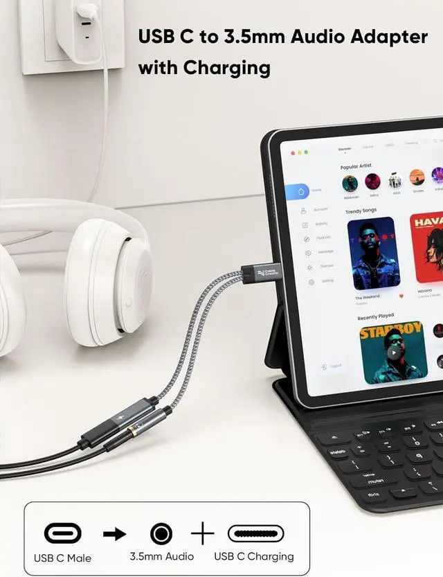 Alt view image 5 of 7 - CableCreation USB C to 3.5mm Headphone and Charger Adapter with PD 100W 60W Fast Charging, USB C to Aux Audio Jack Type C to Aux Cord for iPhone 15, Galaxy S24/S23/S22 Ultra+, iPad Pro/Air, Pixel 8/7+