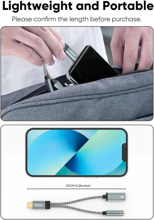 Alt view image 6 of 7 - CableCreation USB C to 3.5mm Headphone and Charger Adapter with PD 100W 60W Fast Charging, USB C to Aux Audio Jack Type C to Aux Cord for iPhone 15, Galaxy S24/S23/S22 Ultra+, iPad Pro/Air, Pixel 8/7+