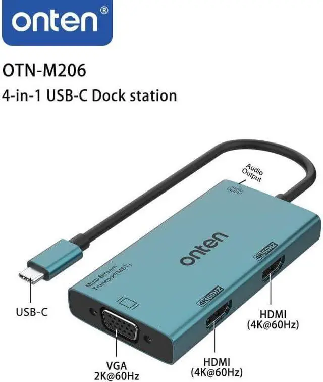 Alt view image 3 of 6 - ONTEN USB-C to Dual HDMI and VGA Adapter