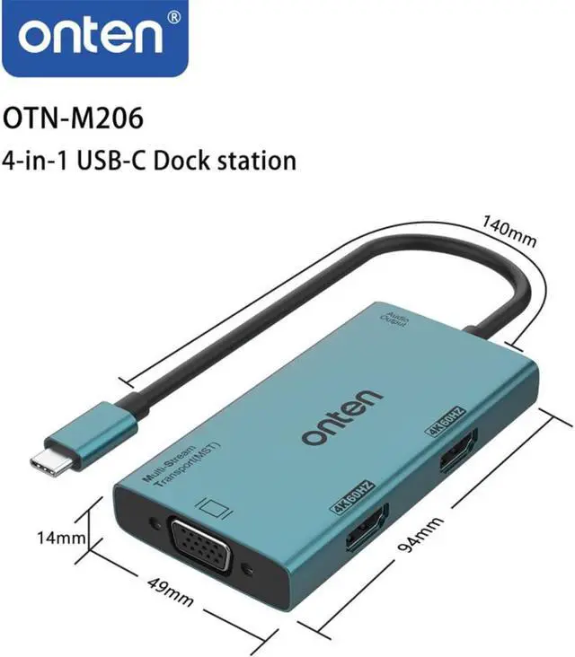 Alt view image 4 of 6 - ONTEN USB-C to Dual HDMI and VGA Adapter