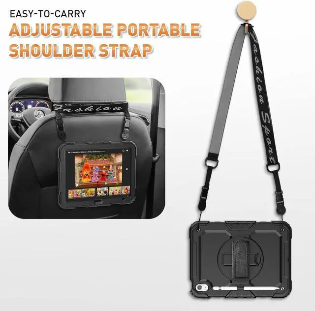 Alt view image 6 of 7 - iPad 10th Generation Case (10th Gen iPad Case, iPad 10 Case, iPad 10.9 Case 2022 Release) : with Strong Protection, Hand Strap, 360° Rotating Stand, Pencil Holder - Black