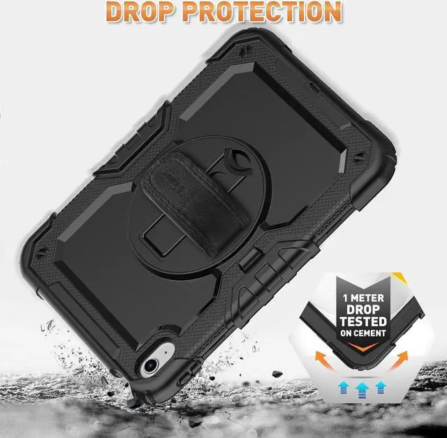 Alt view image 7 of 7 - iPad 10th Generation Case (10th Gen iPad Case, iPad 10 Case, iPad 10.9 Case 2022 Release) : with Strong Protection, Hand Strap, 360° Rotating Stand, Pencil Holder - Black
