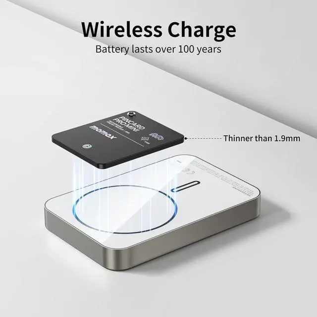 Alt view image 3 of 7 - Momax Rechargeable Bluetooth Tracker, Key Finder IP68 Waterproof, Up to 328ft Range, Smart Tracking Tag for Keys, Bags, Luggage, Wallet and More, Mini Size, iOS Only