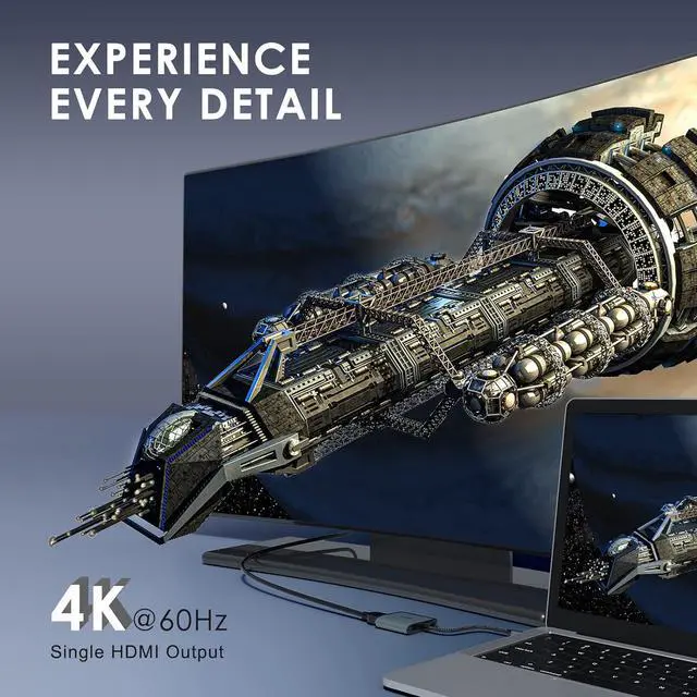 Alt view image 6 of 7 - USB C to Dual HDMI Adapter 4K/60Hz,4 in 1 Laptop HDMI Splitter for Multi Monitors Adapter with 2 HDMI 4K,100W PD,USB 2.0 Port for MacBook Pro,Air, [Compatible with Thunderbolt 3]