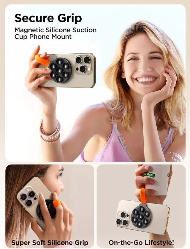 Alt view image 5 of 7 - Magnetic Suction Cup Phone Mount, Silicone Suction Phone Case Grip Stand Holder for MagSafe, Hands-Free Mirror Shower Phone Holder Mount Fit iPhone 16 Pro Max, TikTok Creator|Videos|Selfies