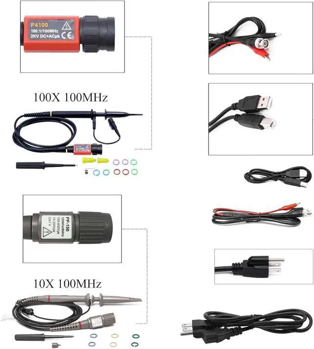 Alt view image 6 of 6 - Hantek DSO2C10 Digital Storage Oscilloscope 100MHz Bandwidth 2CH Dual Channel 1GSa/s 8M Memory Depth with High Voltage Probre