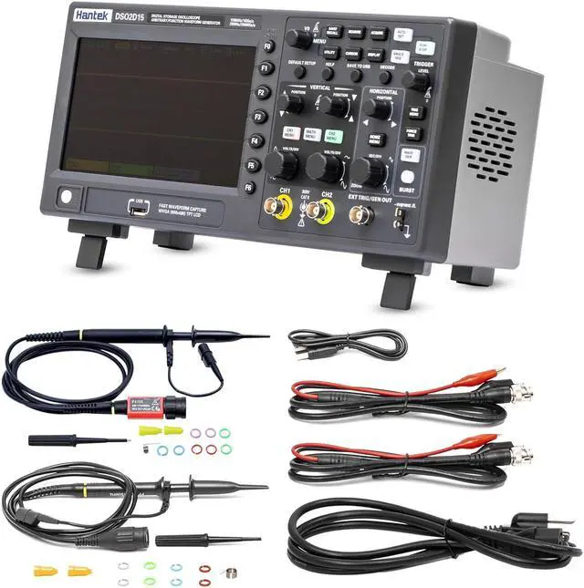 Main image of Hantek DSO2D15 Digital Storage Lab Oscilloscopes150MHz Bandwidth 2CH Dual Channel 1GSa/s 8M Memory Depth with 1CH Waveform Generator with High Voltage Probe