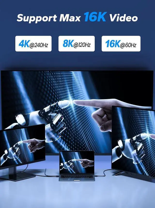 Alt view image 4 of 7 - 80Gbps Thunderbolt 5 Cable with up to 120Gbps Bandwidth Boost and 240W Charging in Black - 1m / 3.3ft, Compatible with Thunderbolt 4, USB4, Thunderbolt 3 and USB-C